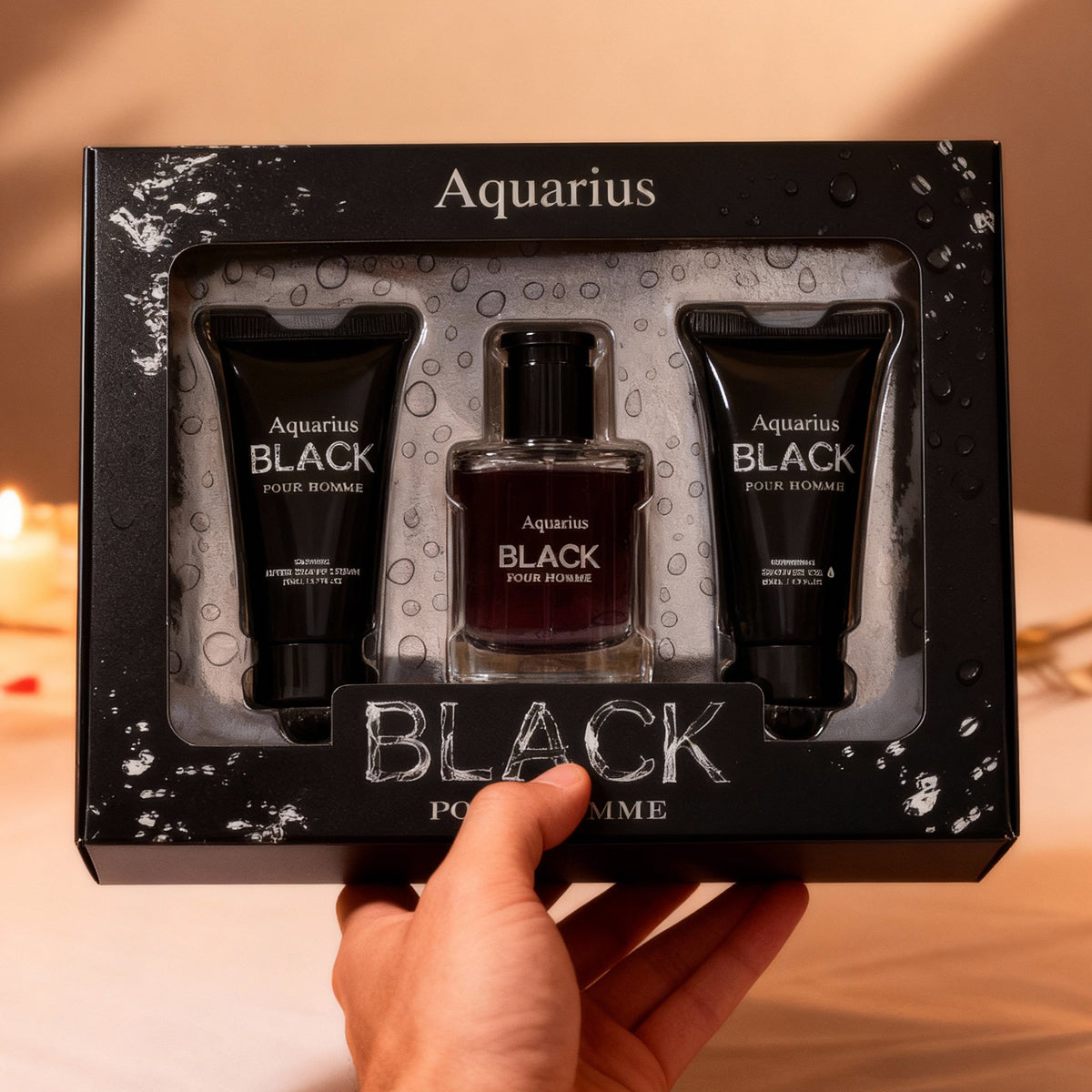 Aquarius Black After Shave Cream, Spray Perfume Eau De Toilette, Shower Gel For Men 50ML/1.7FL.OZ/3 GIFT SET
