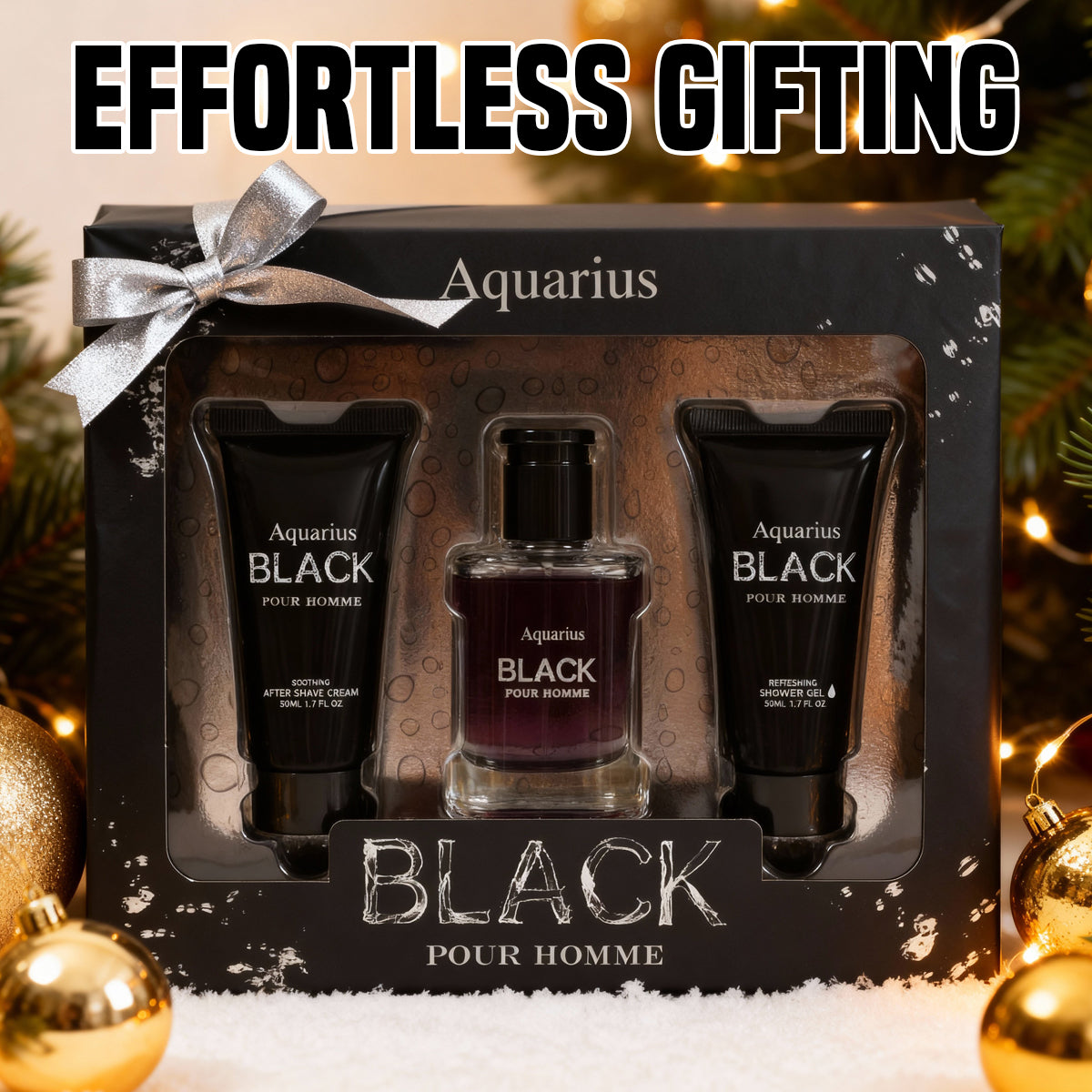 Aquarius Black After Shave Cream, Spray Perfume Eau De Toilette, Shower Gel For Men 50ML/1.7FL.OZ/3 GIFT SET