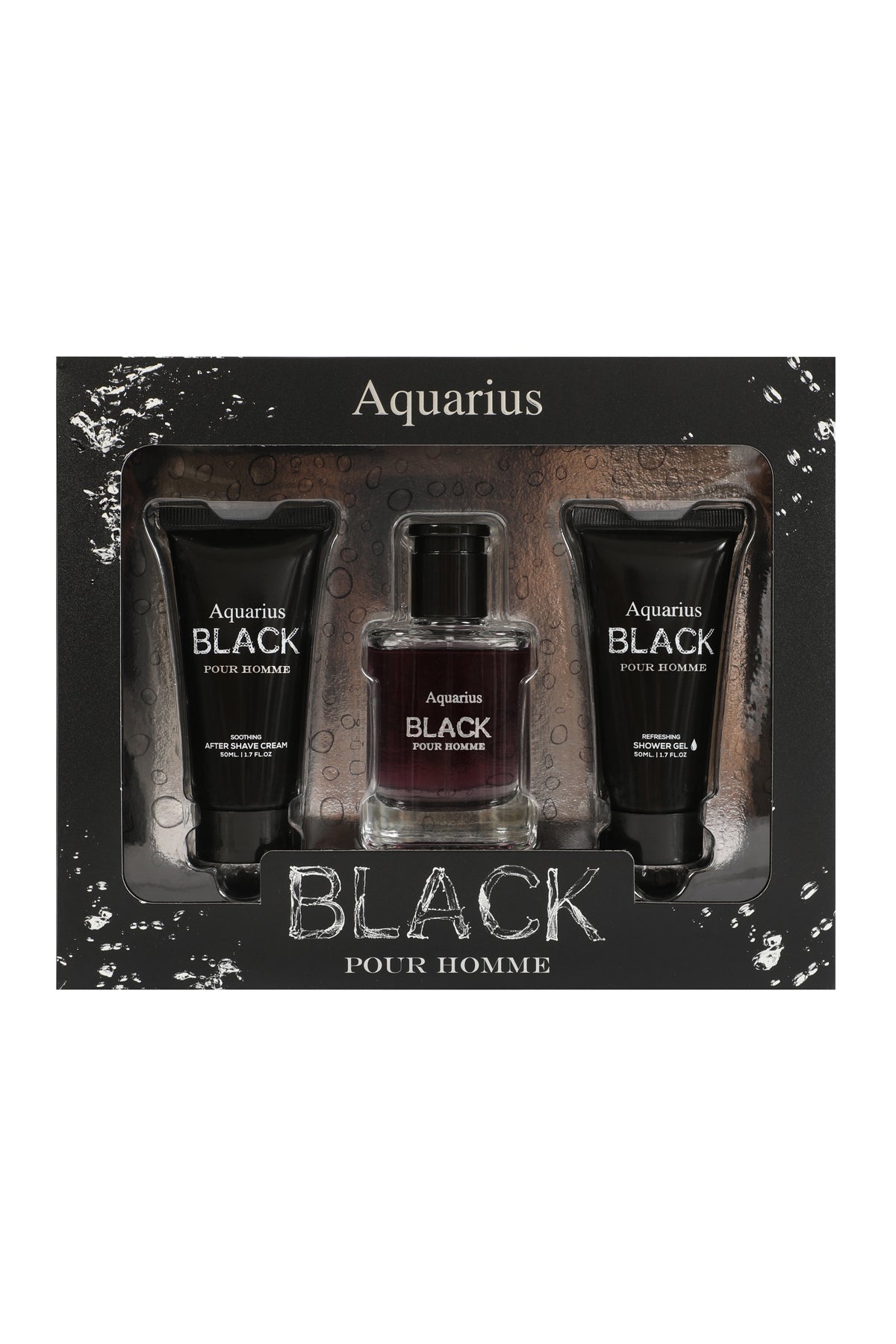 Aquarius Black After Shave Cream, Spray Perfume Eau De Toilette, Shower Gel For Men 50ML/1.7FL.OZ/3 GIFT SET