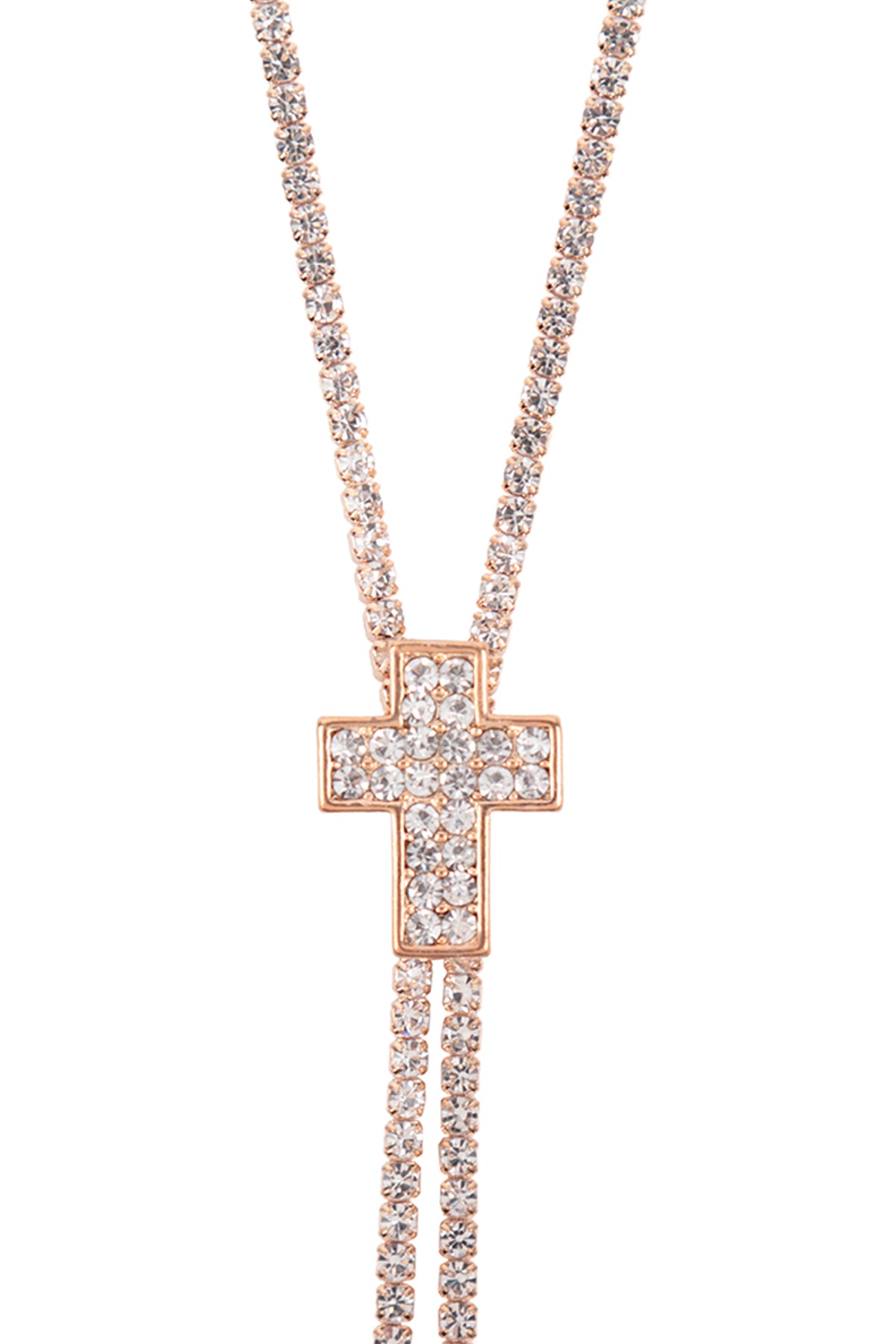 Rhinestone 47" Cross Slider Necklace Crystal Gold