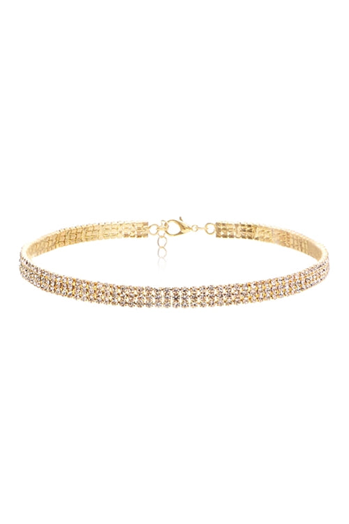 2mm Rhinestone 3Row Choker Necklace
