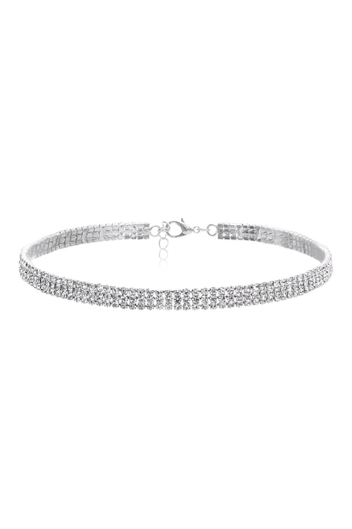 2mm Rhinestone 3Row Choker Necklace