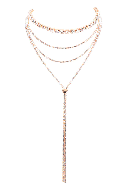 Rhinestone 4 Strands Statement with Slider Necklace