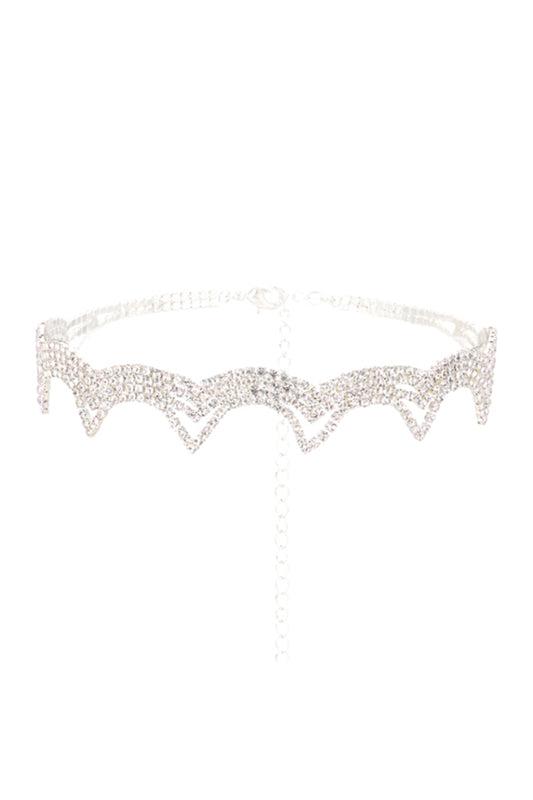 Rhinestone Wave Choker Necklace