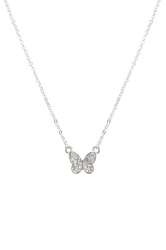 Small Butterfly Pave Cubic Pendant Necklace