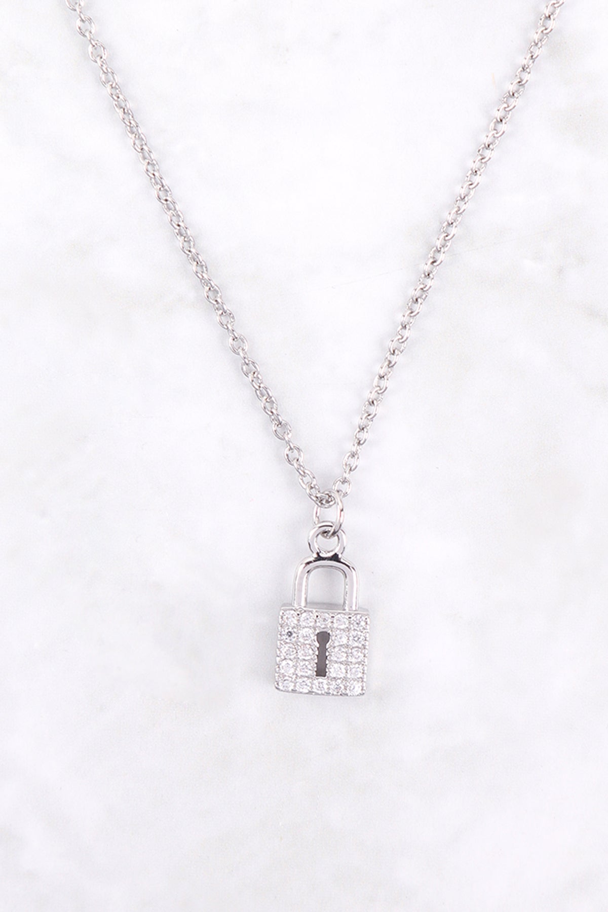 Cubic Zirconia Daity Lock Pendant Necklace