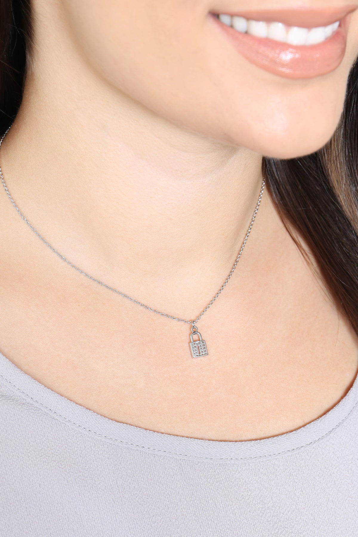 Cubic Zirconia Daity Lock Pendant Necklace