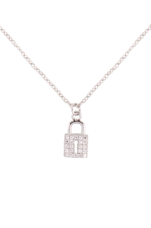 Cubic Zirconia Daity Lock Pendant Necklace