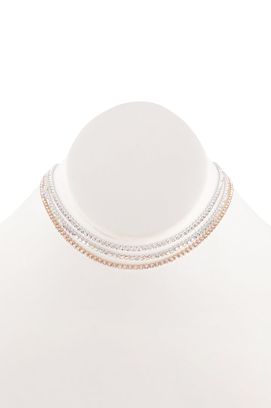Rhinestone Set Of 3 Shoker Necklace