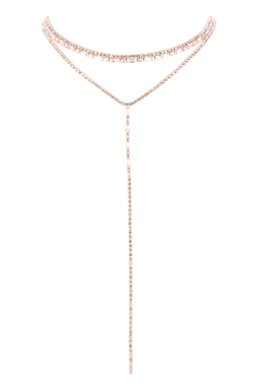 Cubic and Rhinestone Choker T Collar Set Necklace