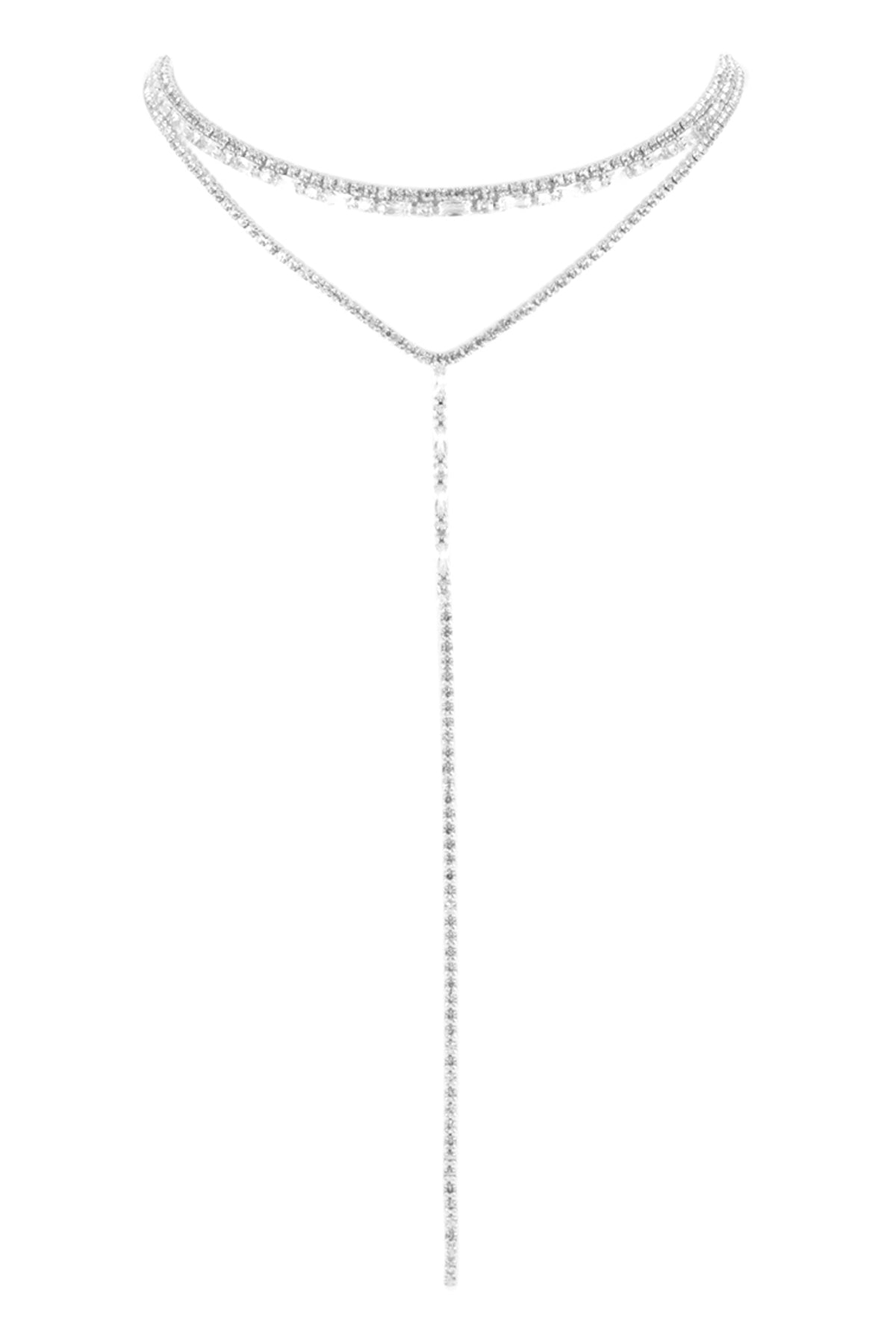 Cubic and Rhinestone Choker T Collar Set Necklace
