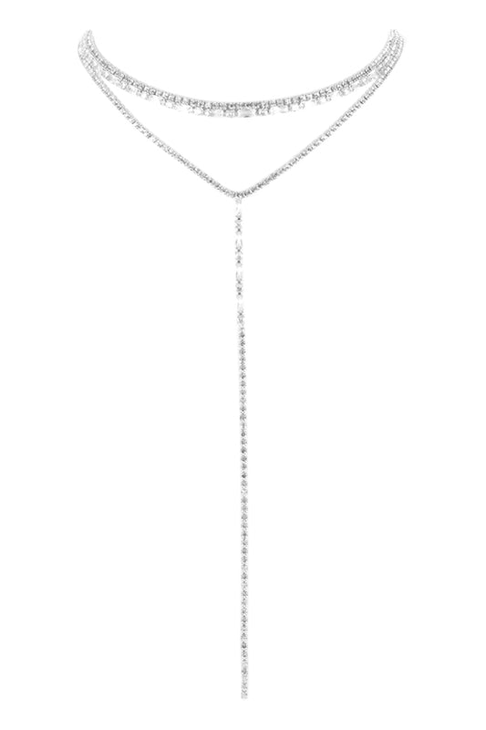 Cubic and Rhinestone Choker T Collar Set Necklace