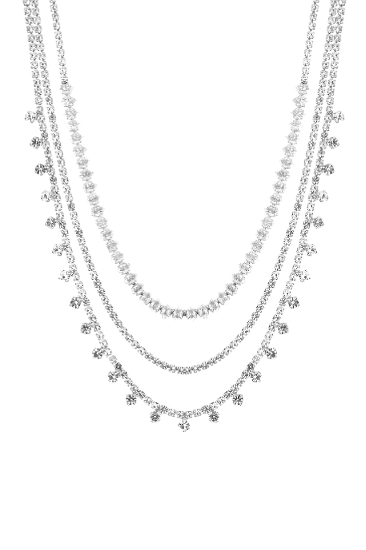 Cubic Zirconia with Rhinestone 3 Layered Statement Necklace