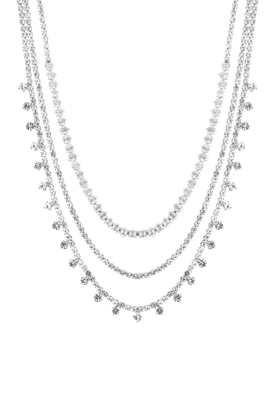 Cubic Zirconia with Rhinestone 3 Layered Statement Necklace