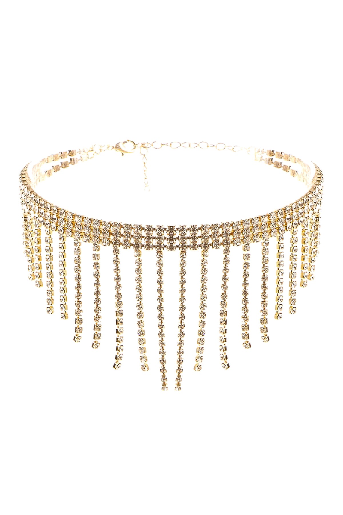 Rhinestone Fringe Dangle Choker Necklace