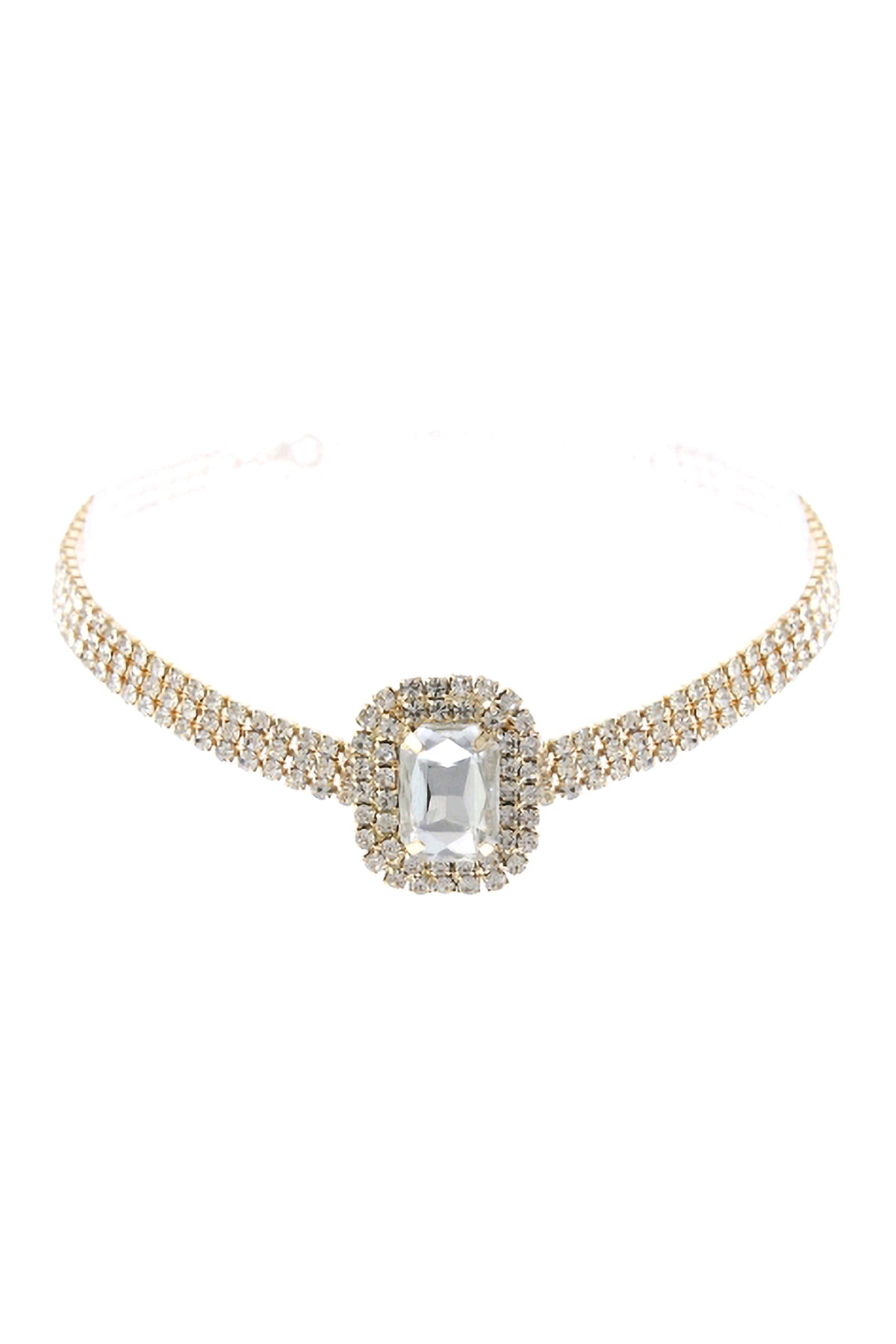 Big Rectangle Rhinestone 3 Row Choker Necklace