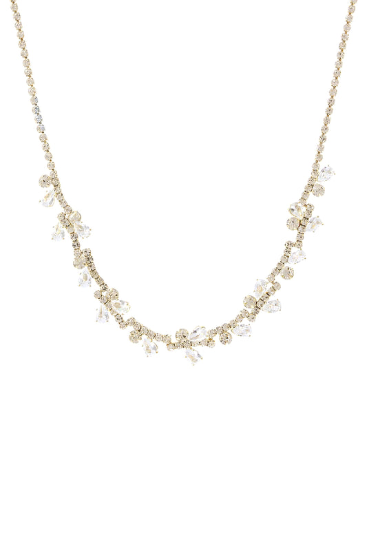 Cubic Zirconia Flower Collar Charm Necklace
