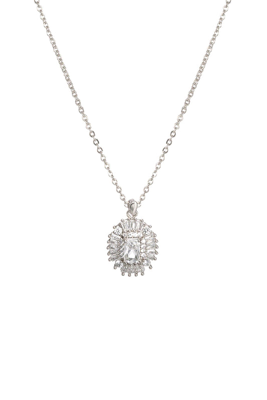 Cubic Zirconia Rectangle Oval center Stone Pendant Necklace