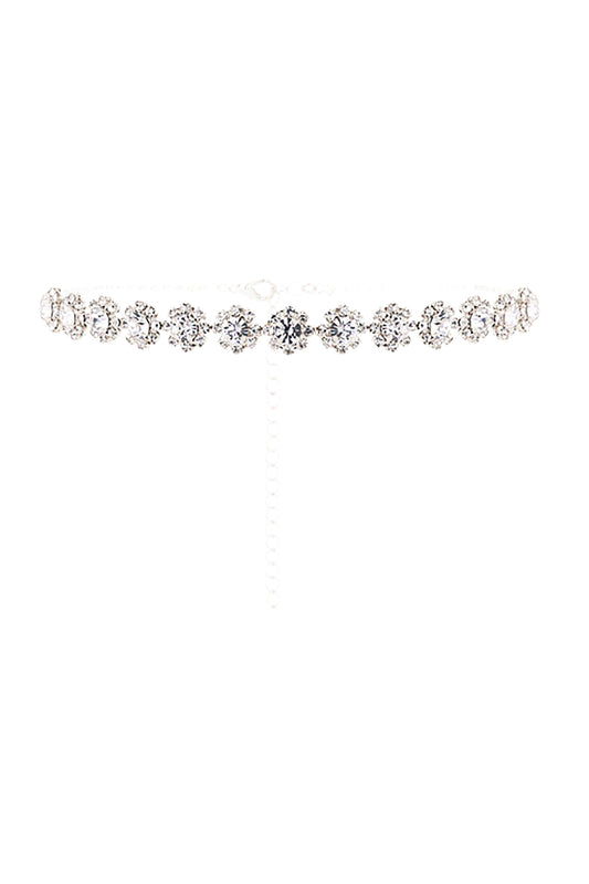Rhinestone Flower Choker Collar Necklace
