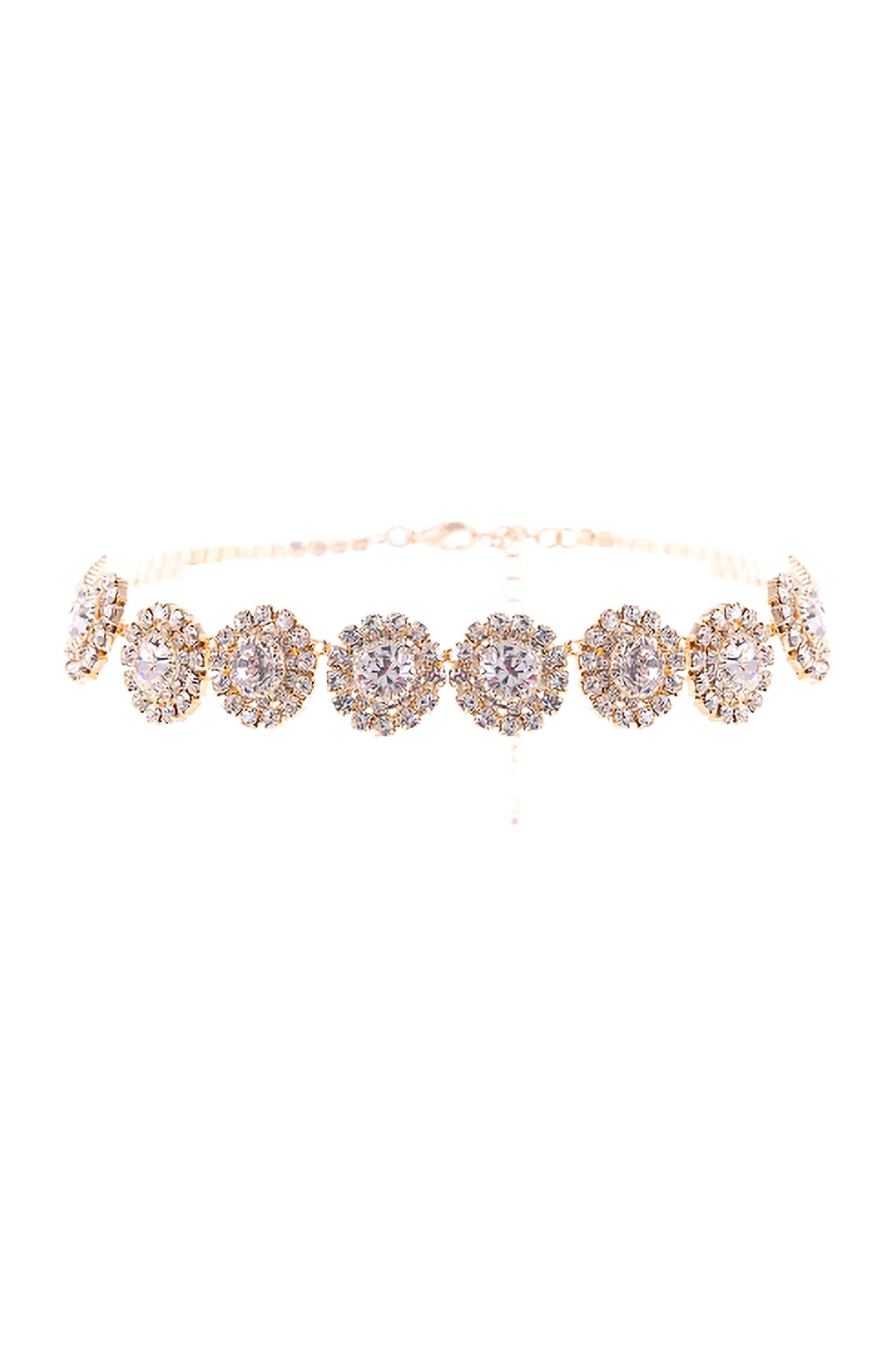 Rhinestone Round Halo Choker Collar Necklace