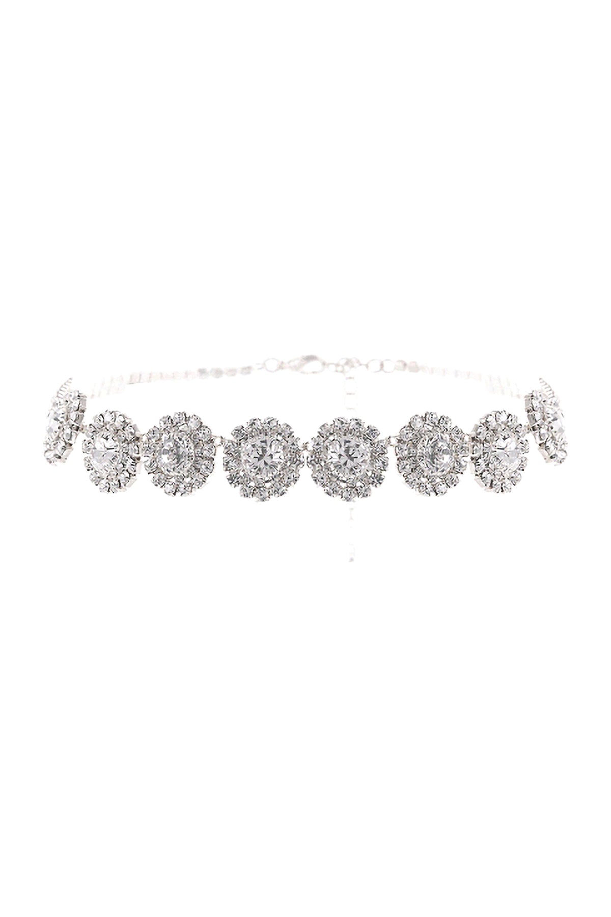 Rhinestone Round Halo Choker Collar Necklace