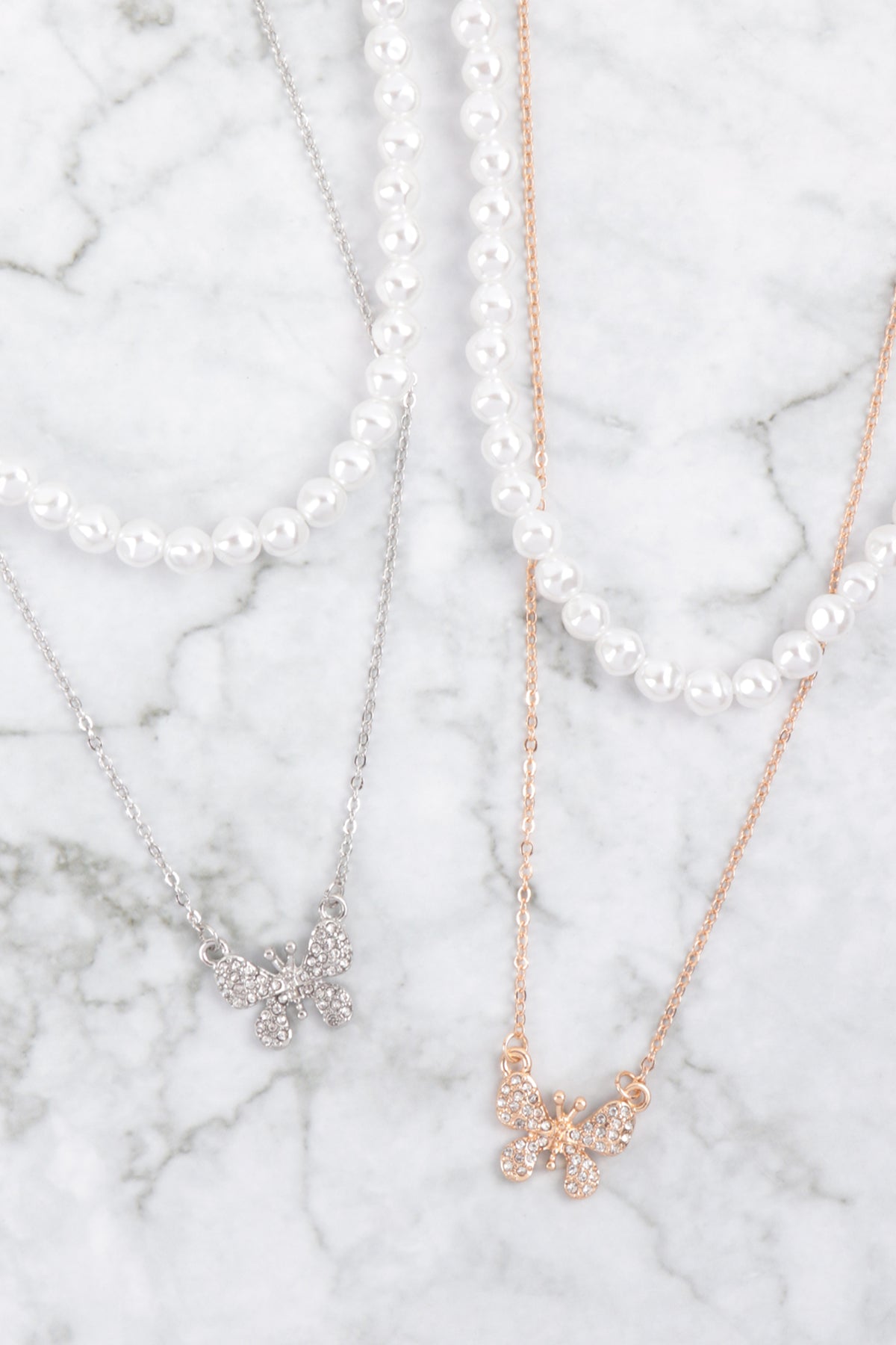 Pearl and Butterfly Statement Layered Necklace
