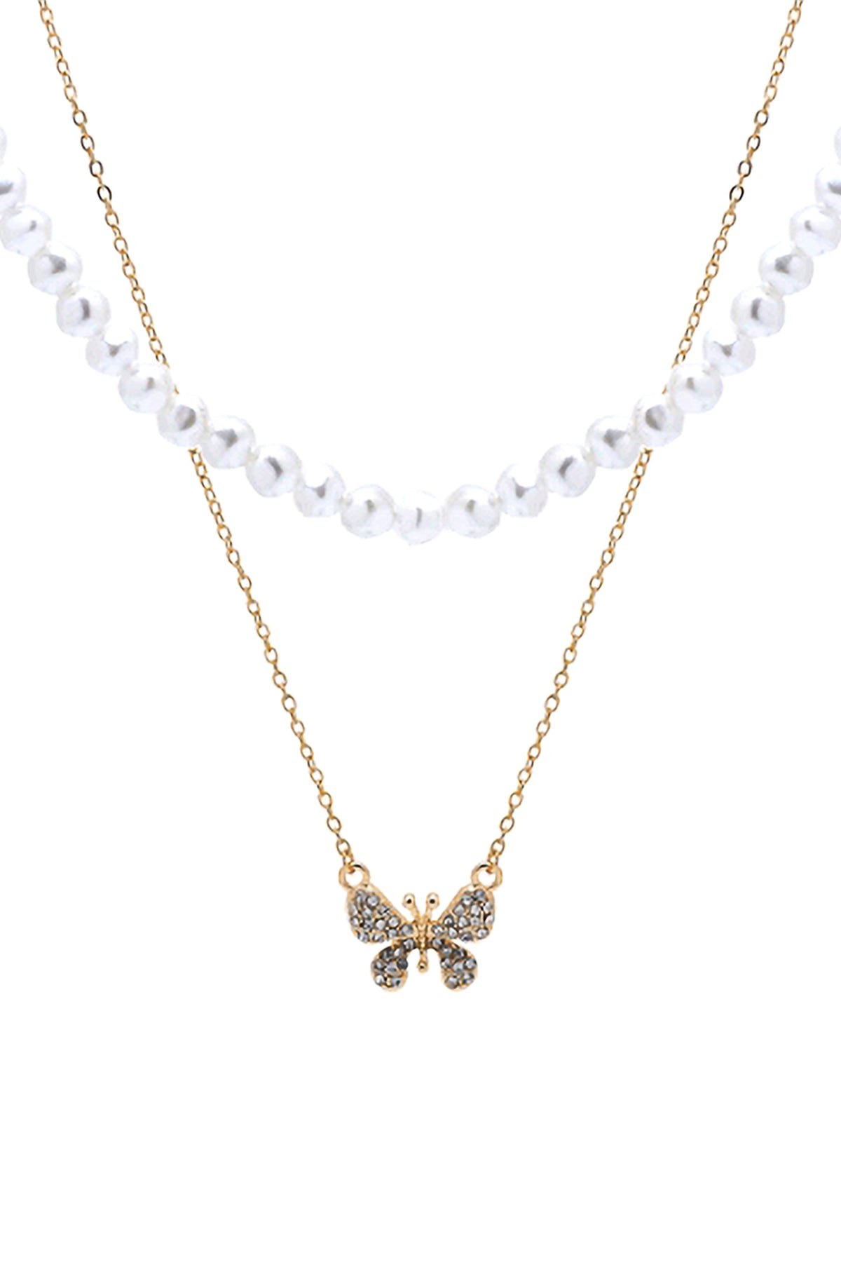 Pearl and Butterfly Statement Layered Necklace