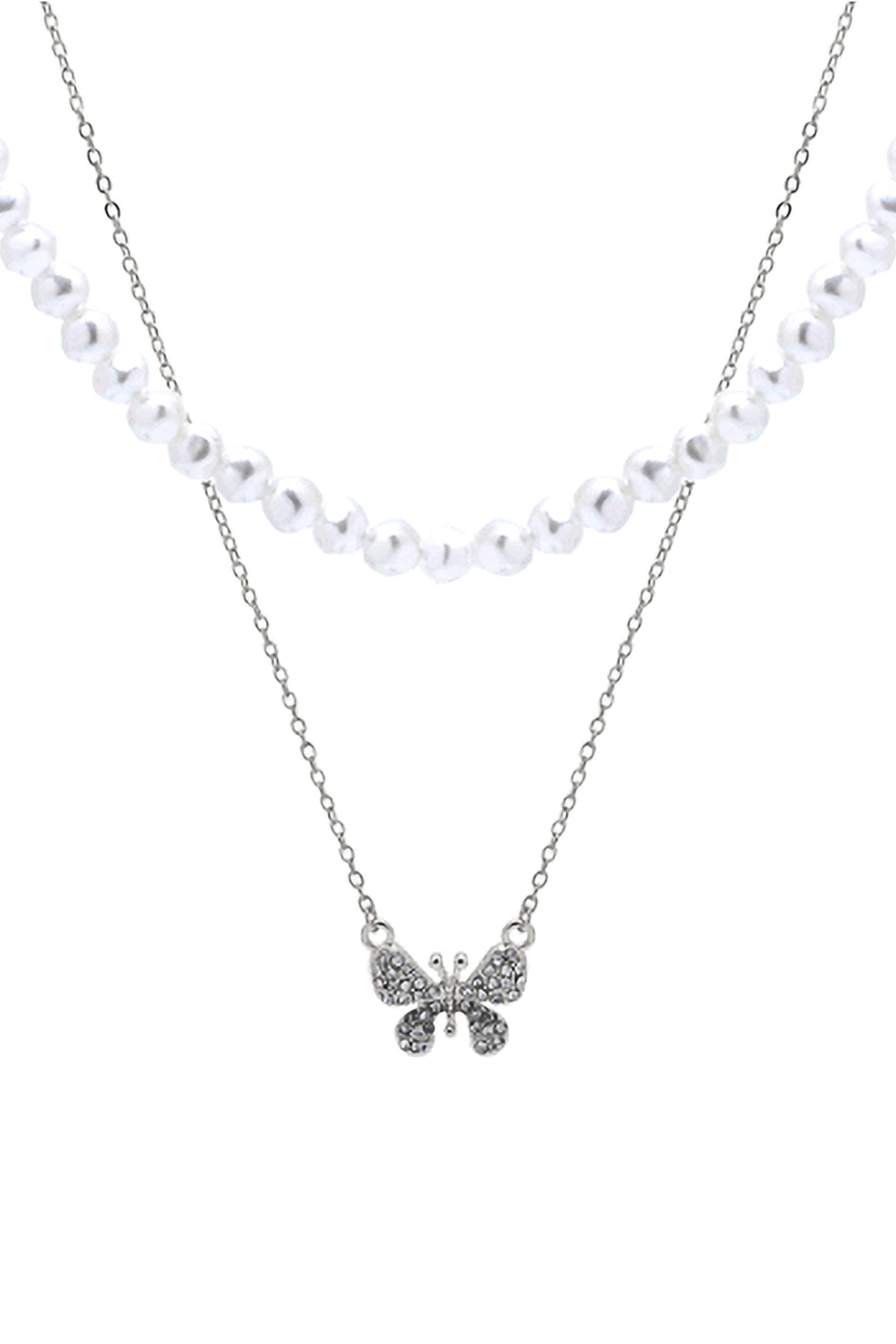 Pearl and Butterfly Statement Layered Necklace