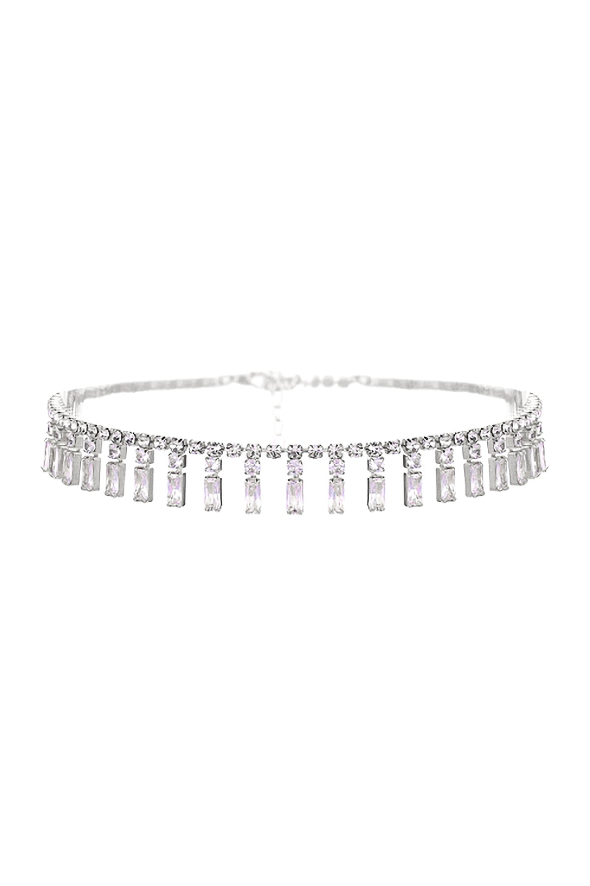 Cubic Zirconia Baguette Piano Choker Necklace