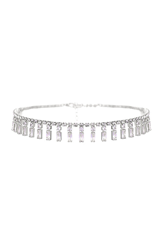 Cubic Zirconia Baguette Piano Choker Necklace