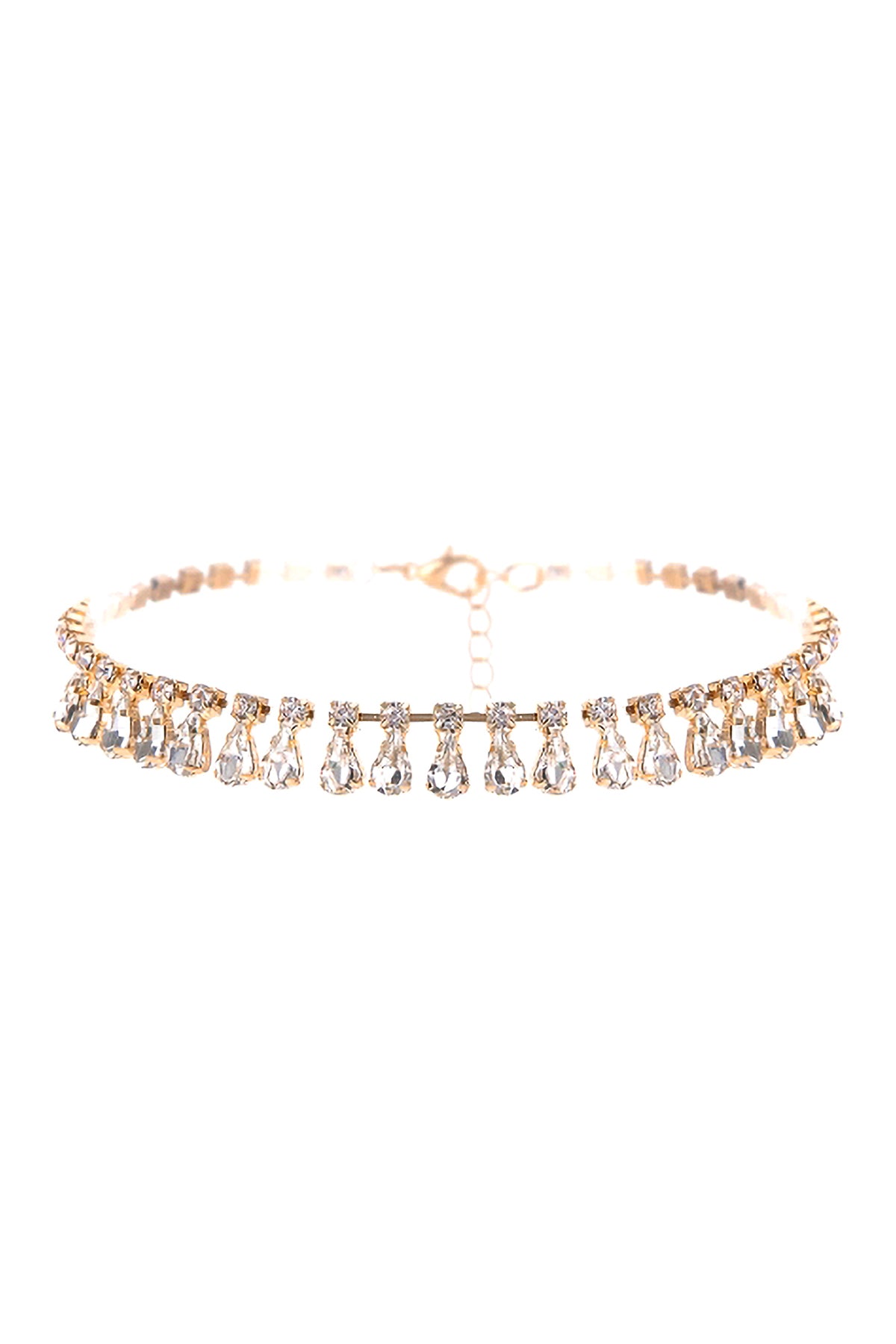 Teardrop Rhinestone Station Choker Necklace
