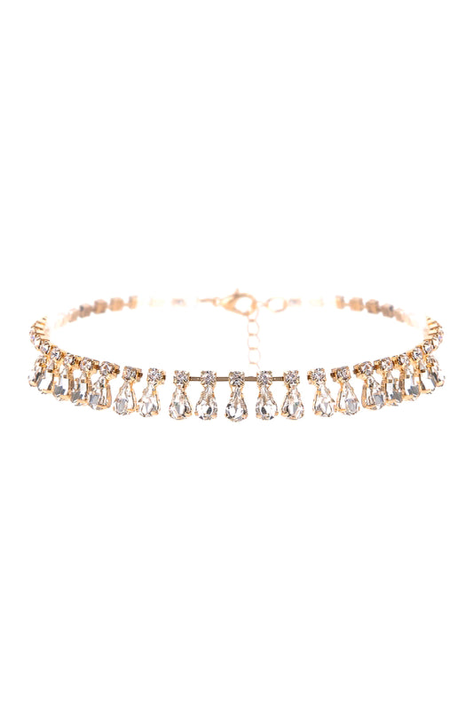 Teardrop Rhinestone Station Choker Necklace
