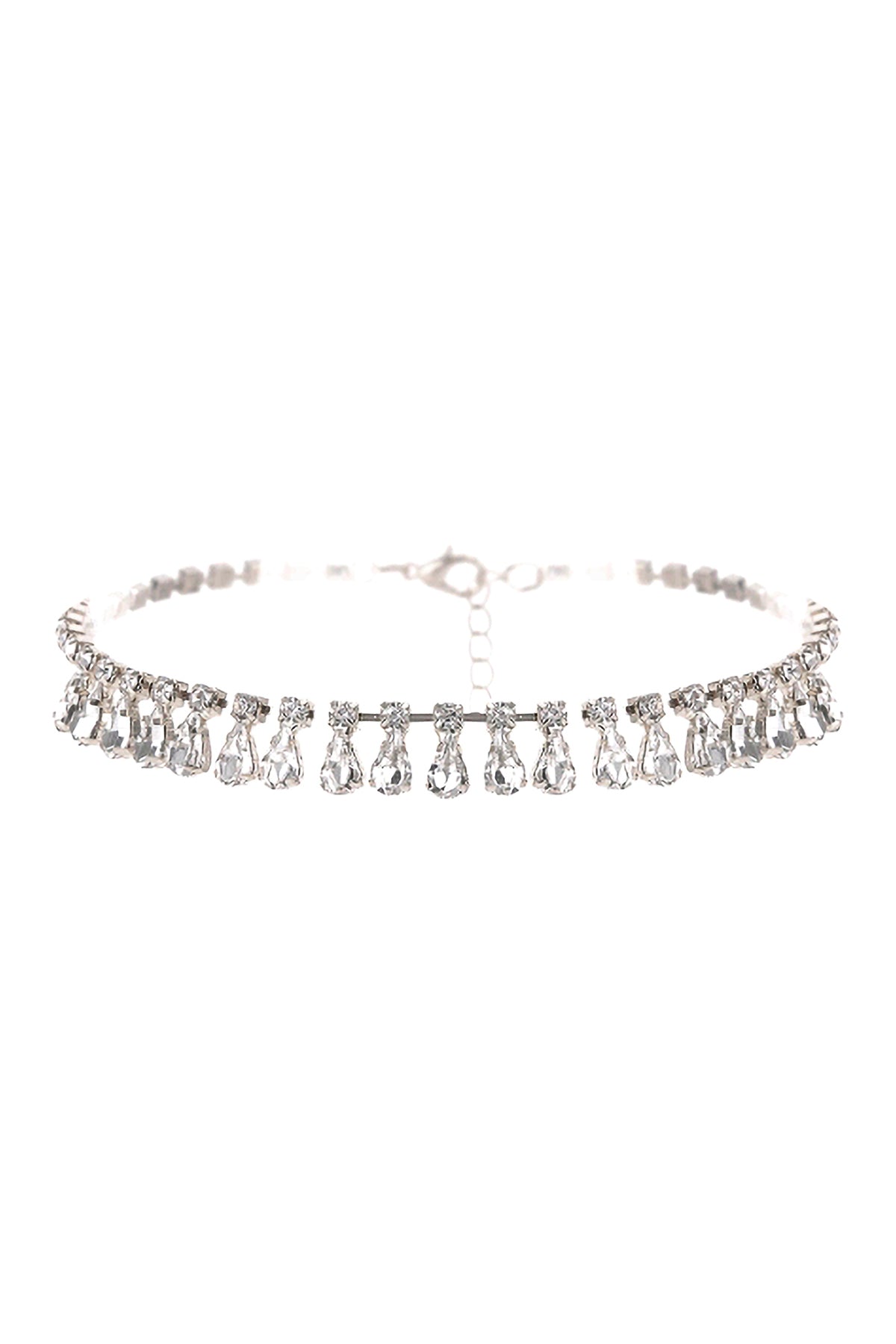 Teardrop Rhinestone Station Choker Necklace