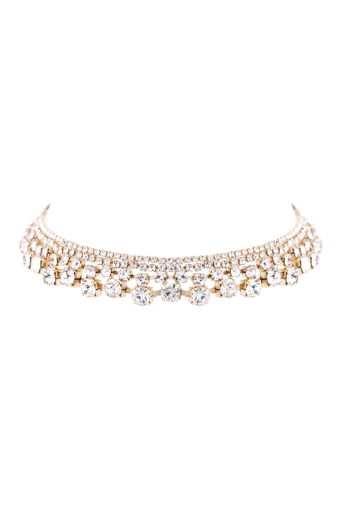 Rhinestone 4 Line Gradual Choker Necklace