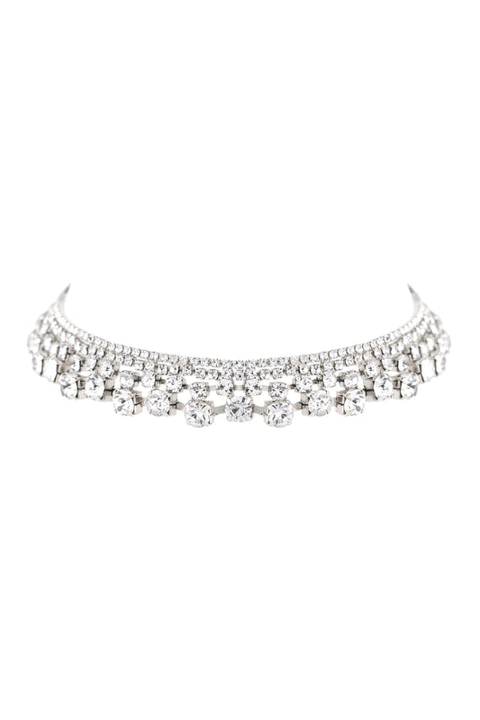 Rhinestone 4 Line Gradual Choker Necklace