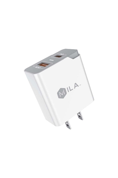 Mila|3.0A Fast Charge USB And USB-C Port Home Wall Adapter Retail White