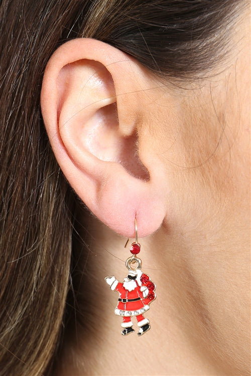Christmas Santa Claus Earrings Gold Red
