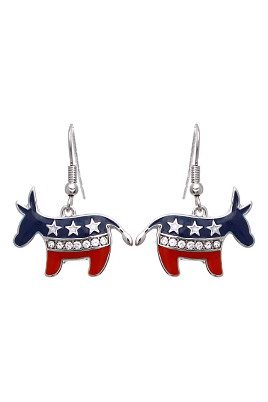USA Flag Accent Democrats Donkey Crystal Silver