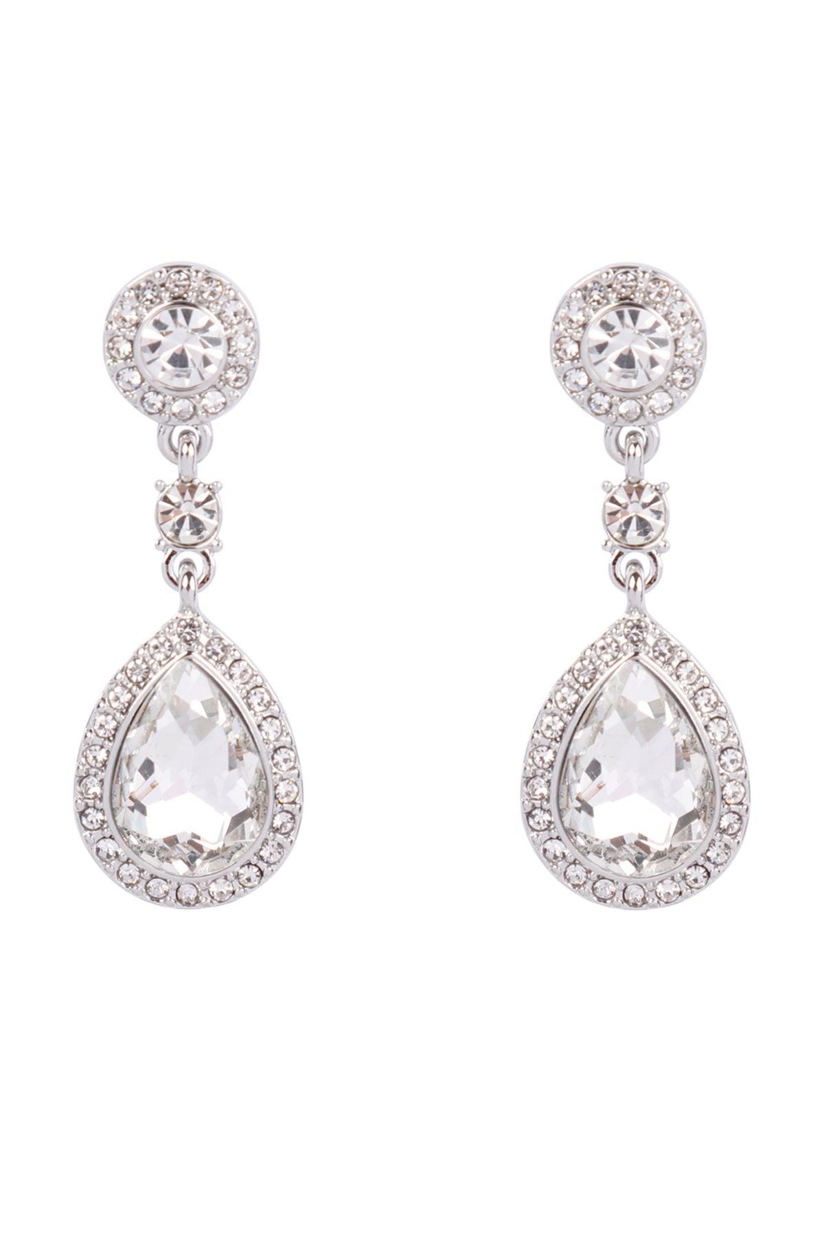 Crystal Pear Shape Drop Earrings Clear Silver