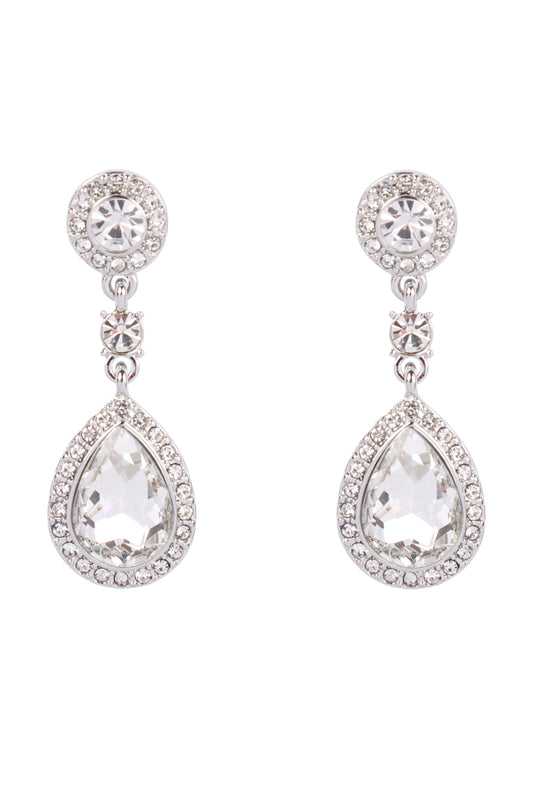 Crystal Pear Shape Drop Earrings Clear Silver