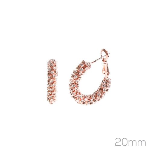 Rhinestone 23 MM Tube Stone Hoop Earrings Crystal Rose Gold