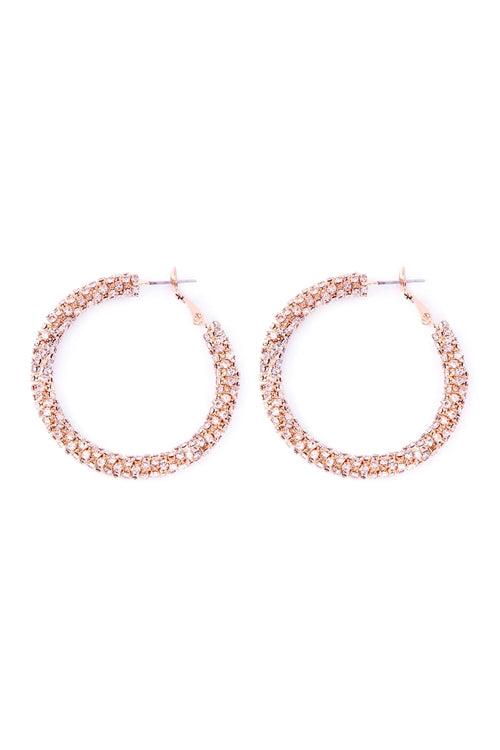 Rhinestone 45MM Tube Stone Hoop Earrings Crystal Rose Gold