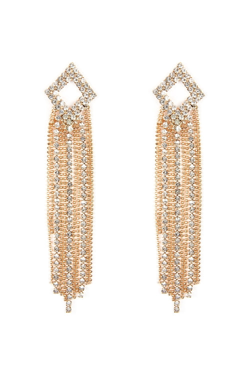 Line Rhinestone Rhombus Fringe Earrings