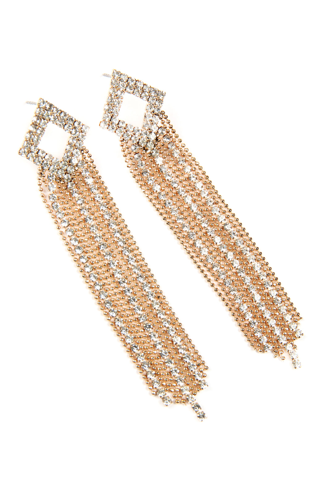 Line Rhinestone Rhombus Fringe Earrings Gold