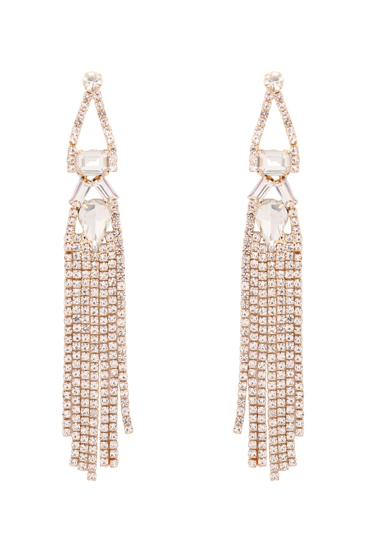 Rhinestone Geo Shape Fringe Post Earring Crystal Gold