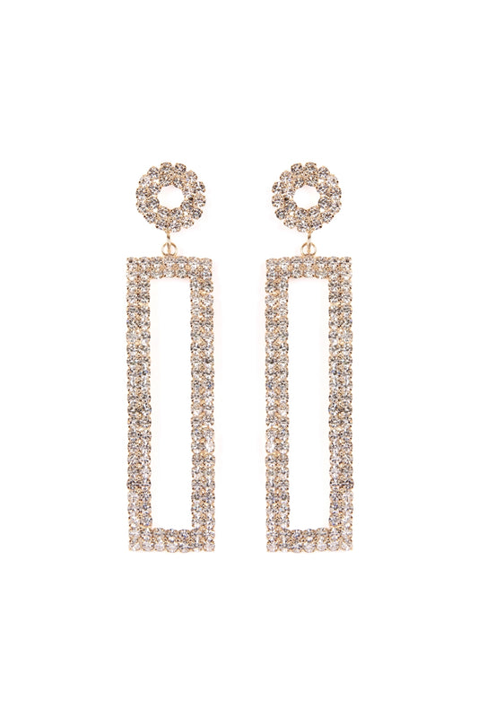 Rhinestone Rectangle Drop Earrings Crystal Gold
