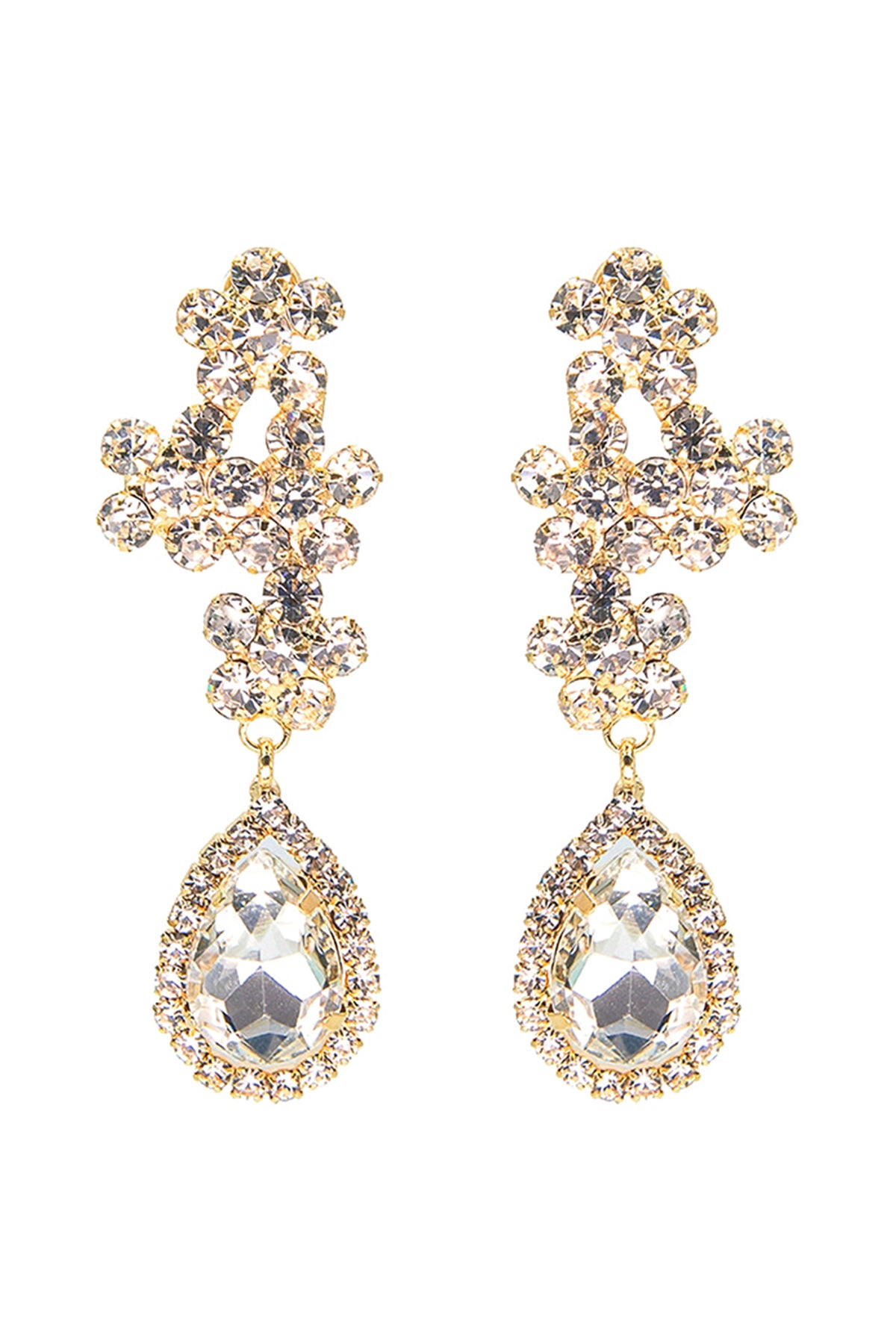 Rhinestone Cluster Flower Top Teardrop Earrings