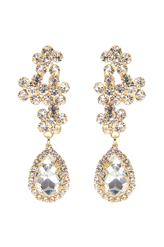 Rhinestone Cluster Flower Top Teardrop Earrings