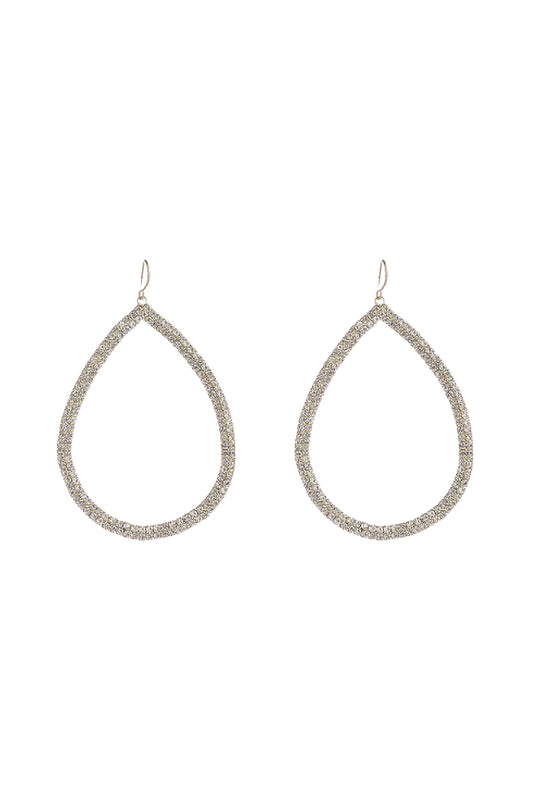 Rhinestone Line Pear Shape Drop Hook Earrings Crystal Gold