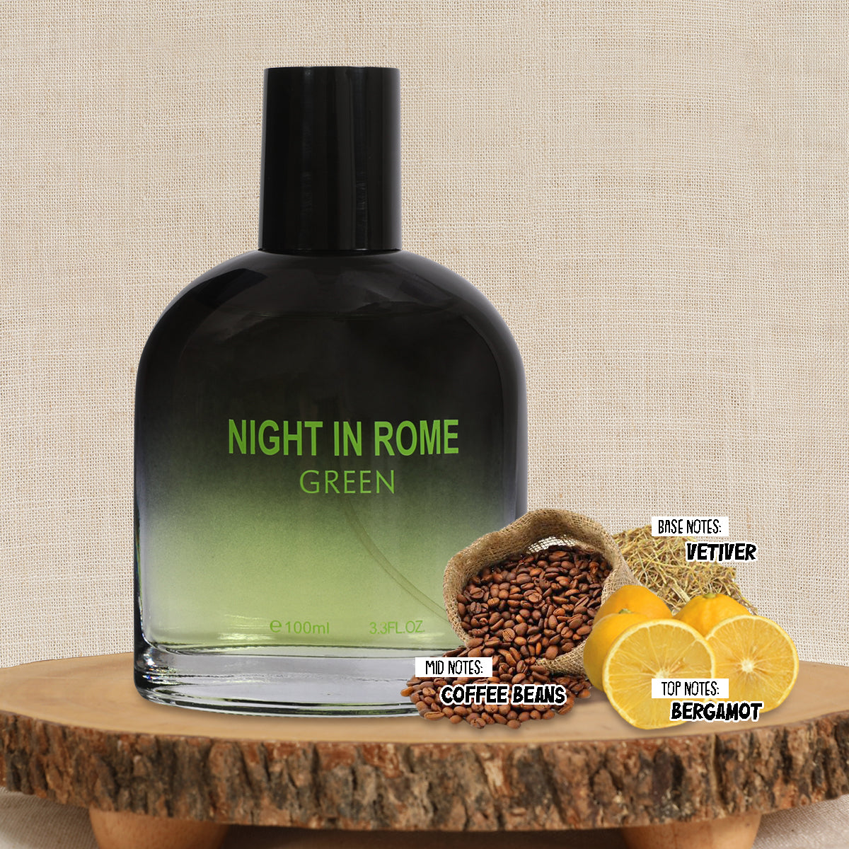 Night In Rome Green Spray Cologne Eau De Toilette For Men - 100ML/3.3 FL.OZ.